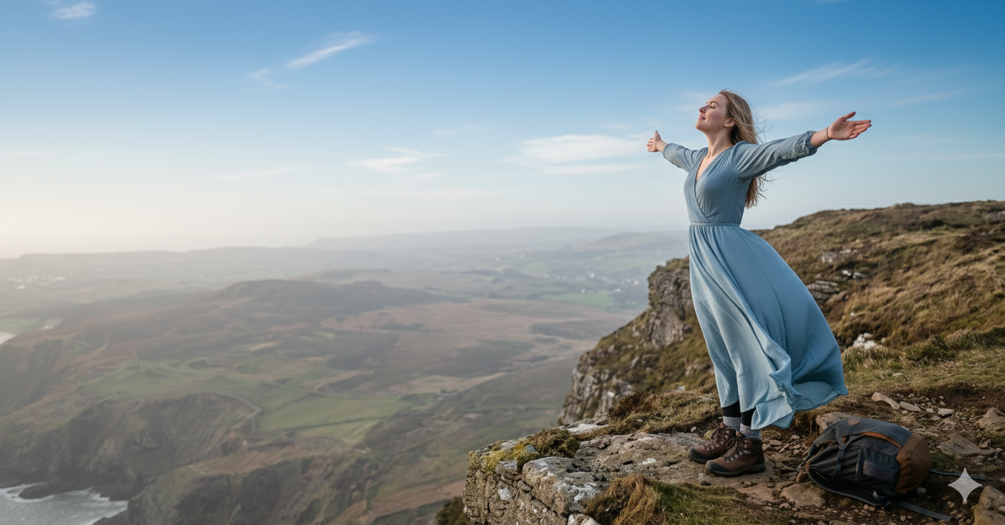 Jump and Fly, Women at a cliff arms stretched